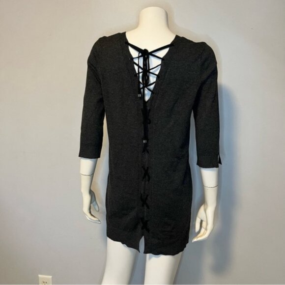 525 America V-Neck Knit Shirt Dress Lace-Up Back With Deep V-Neck Gray Size XS - Picture 2 of 10